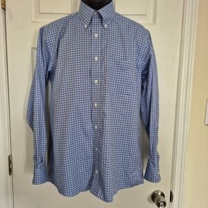 Allen Edmonds Mens Blue Purple Plaid Wrinkle Free Cotton Button Down Shirt M